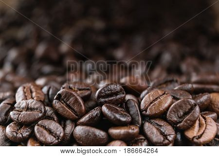 close up coffee beans close up background