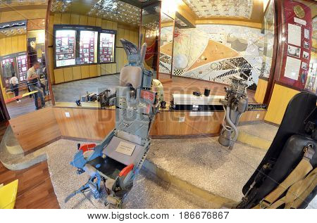 Ejector-sear of jet.Museum of former Soviet anti-ballistic missile testing range Sary Shagan.May 10, 2017.Priozersk.Kazakhstan