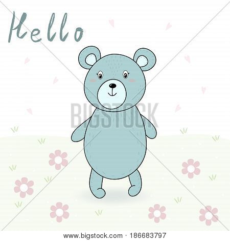 vector card with cute hand drawn bear. vector print.