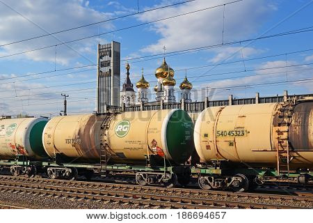 Tver Russia - may 07.2017. Cargo tanks at the railway station