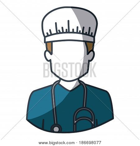 color silhouette and thick contour of half body of faceless male nurse vector illustration