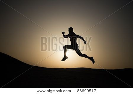 Running Man On Mountain Nature Landscape On Sky Background