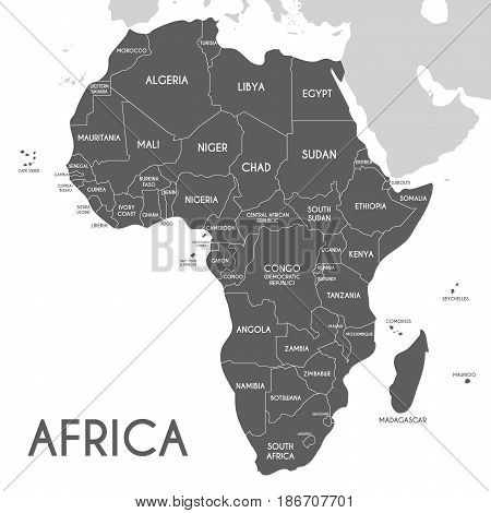 Political Africa Map vector illustration isolated on white background. Editable and clearly labeled layers.