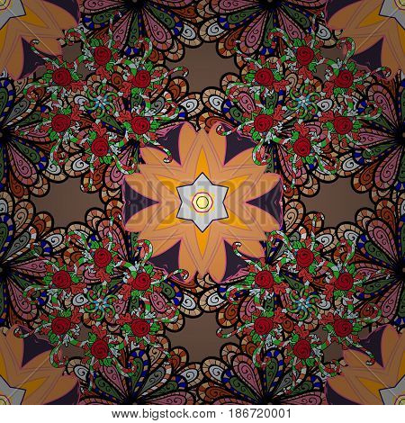 Boho Style Flower Seamless Pattern. Vector Mandala. Yellow Background. Tiled Mandala Design Best For