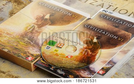 POZNAN POLAND - MAR 8 2017: Sid Meier's Civilization VI is a computer strategy game developed by Firaxis Games and released on October 2016