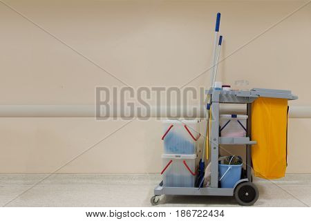 Professional cleaning cart in the hospital. MOP