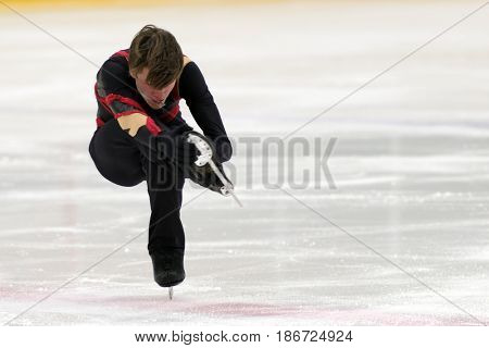 ST. PETERSBURG, RUSSIA - APRIL 21, 2017: Men's single figure skating competitions on prix of SPb Federation of Figure Skating. 150 athletes from 6 regions of Russia take part in the competitions