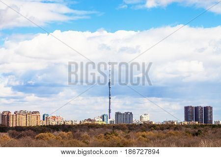 Moscow Cityscape With Tv Tower And Park In Spring
