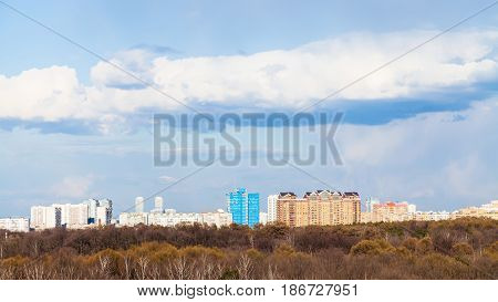 Moscow Skyline With Urban Park In Early Spring