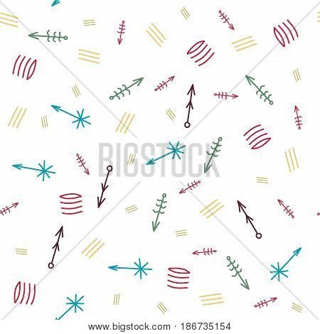 Seamless hand drawn arrow pattern. Vector colorful illustration