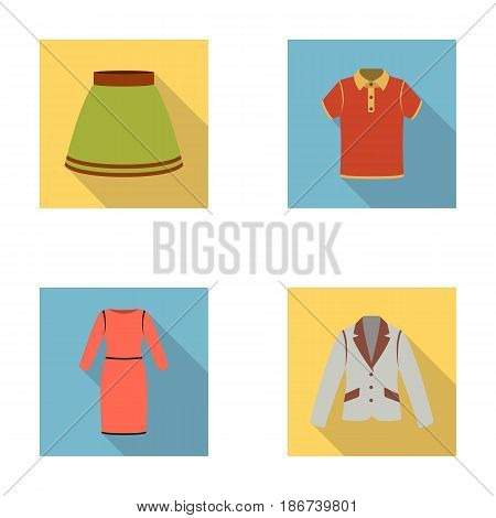 Skirt, t-shirt, sweater, dress with long sleeves.Clothing set collection icons in flat style vector symbol stock illustration .