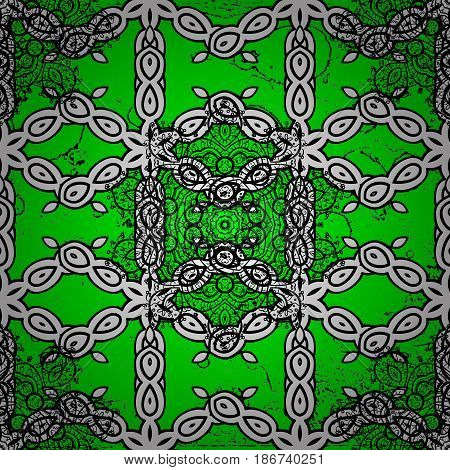 Classic Vector White Pattern. Pattern On Green Background With White Elements. Traditional Orient Or