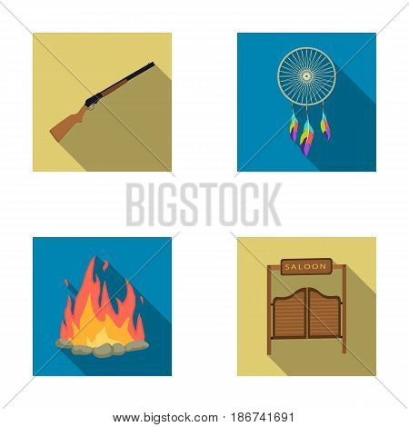 A dream-catcher, a gun, a saloon door, a fire. set collection icons in flat style vector symbol stock illustration .
