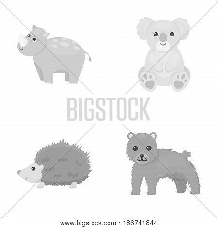 Rhino, koala, panther, hedgehog.Animal set collection icons in monochrome style vector symbol stock illustration .