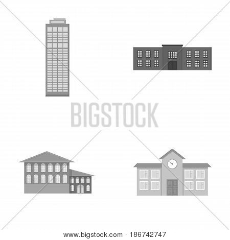 Skyscraper, police, hotel, school.Building set collection icons in monochrome style vector symbol stock illustration .