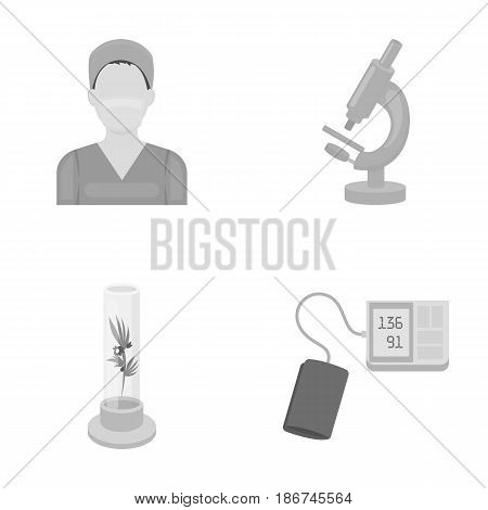 Plant in vitro, nurse, microscope, tonometer. Medicine set collection icons in monochrome style vector symbol stock illustration .