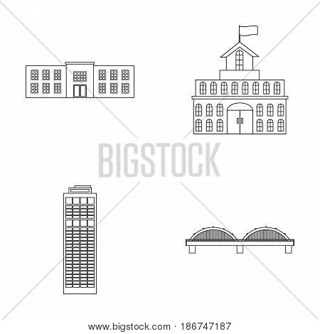 Skyscraper, police, bridge, government house.Building set collection icons in outline style vector symbol stock illustration .