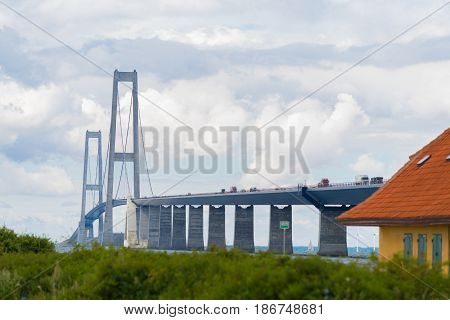 The great belt bridge in denmark connecting Zealand with Funen seen from Zealand