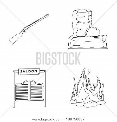 Winchester, saloon, rock, fire.Wild west set collection icons in outline style vector symbol stock illustration .
