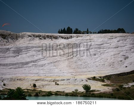Pamukale, Turkey - May 14, 2017: Landscape Of Pamukkale Mountain