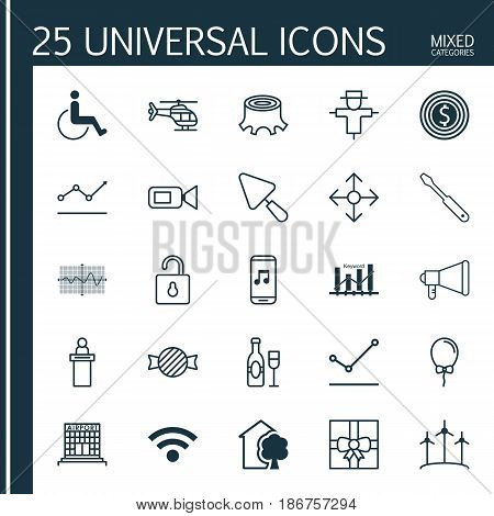 Set Of 25 Universal Editable Icons. Can Be Used For Web, Mobile And App Design. Includes Elements Such As Announcement, Bugbear, Toffee Candy.