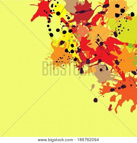Red orange maroon artistic ink splashes vector background copy space. Greeting card or invitation template with place for text