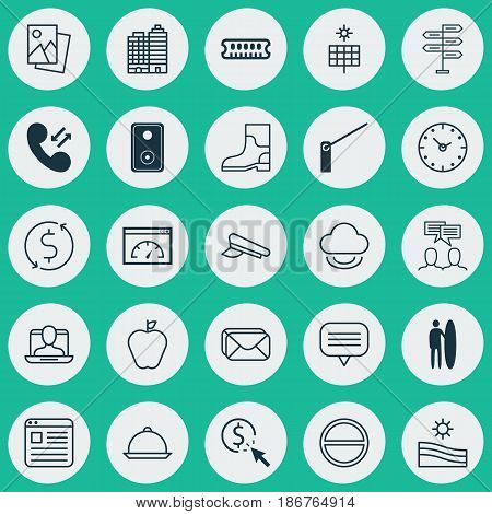 Set Of 25 Universal Editable Icons. Can Be Used For Web, Mobile And App Design. Includes Elements Such As Cellular Data, Social Profile, Surf-Board And More.