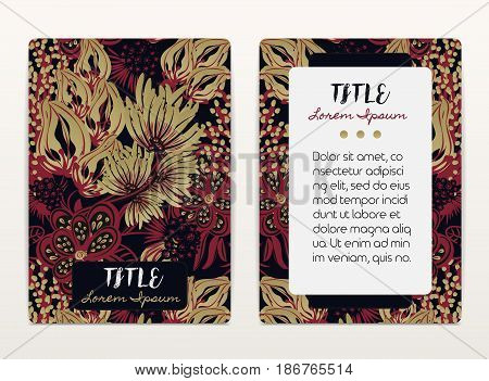 Cover design with floral pattern. Hand drawn creative flowers. Colorful artistic background with blossom. It can be used for invitation card cover book catalog. Size A4. Vector illustration eps10
