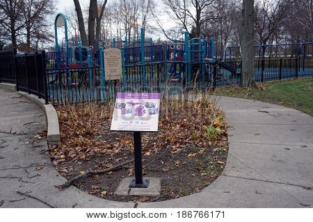 NEW BUFFALO, MICHIGAN / UNITED STATES - NOVEMBER 20, 2016: A play ground, designed for children of all abilities, is available for travelers in the New Buffalo Welcome Center 707 rest area.