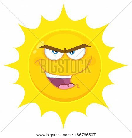 Evil Yellow Sun Cartoon Emoji Face Character With Bitchy Expression. Illustration Isolated On White Background