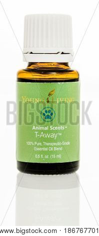 Winneconne WI - 27 March 2017: A bottle of young living oil animal scents T-Away on an isolated background.