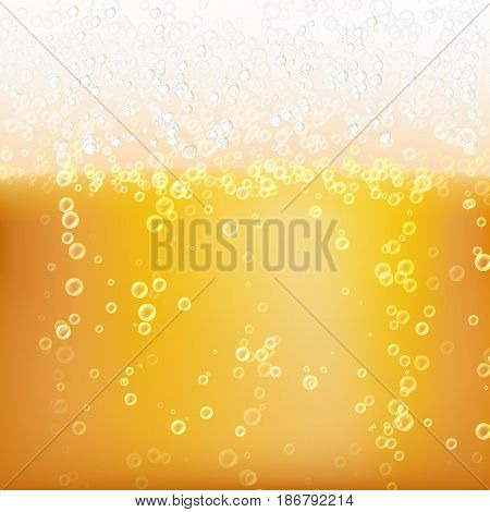 Beer Background Texture With Foam And Vubbles. Macro Of Frefreshing Beer.