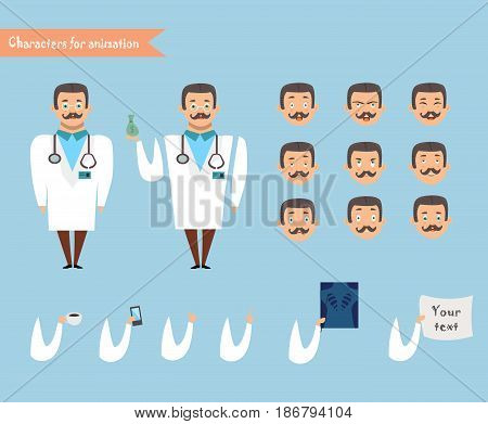Smart doctor presenting in various action. character design. doctor and healthcare concept - vector illustration - stock vector