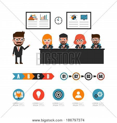 businessman brainstroming in conference room business infographic isolated on white background