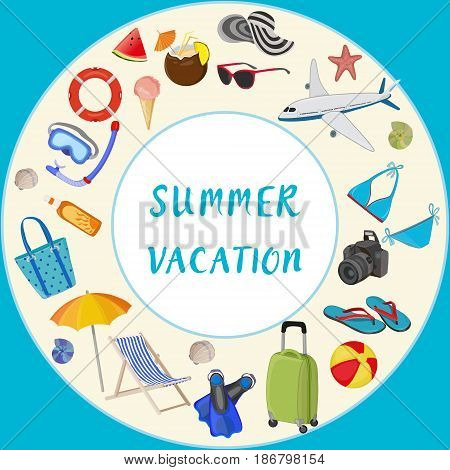 Summer vacation. Time to travel. Beach set.