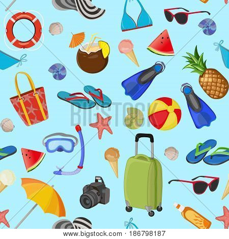 Summer vacation. Vector pattern. Time to travel. Beach set.