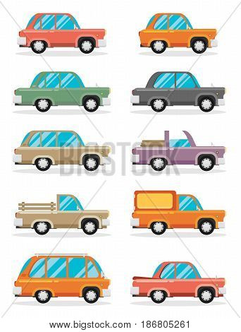 Set Of Vintage Cars, Vector Flat Style