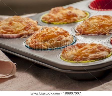 savory muffin close up ham and chesee