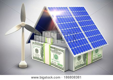 Digital composite of 3d solar panel against graphic background