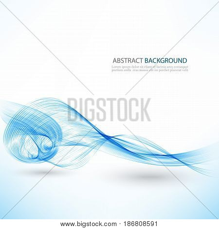 Abstract vector background, blue transparent waved lines for brochure, website, flyer design. Blue smoke wave.