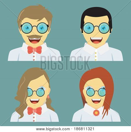 People Is Laughing. Fun Concept Set. Vector Flat Design Illustration.