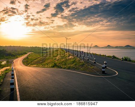 beautiful Lake sunrise and Beautiful road view