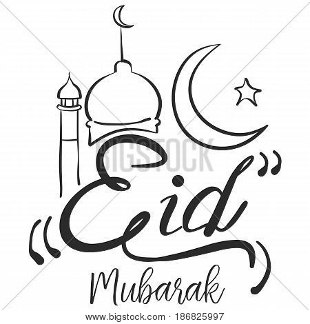 Hand Draw Eid Mubarak style vector illustration