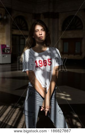 Fashion Model Poses In Middle Of The City