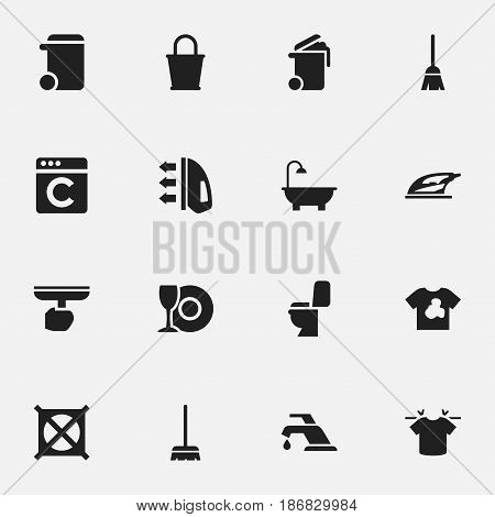 Set Of 16 Editable Hygiene Icons. Includes Symbols Such As Restroom, Plate, Dustbin And More. Can Be Used For Web, Mobile, UI And Infographic Design.