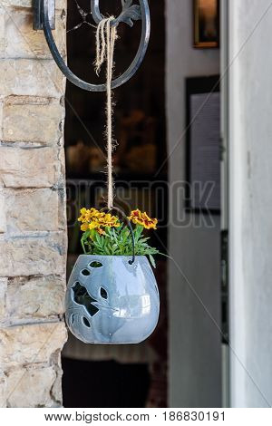Pendant Pots With Flowers And Greens