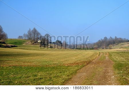 Landscape near Montevecchia (Brianza Lecco Lombardy Italy) at winter (february): country road