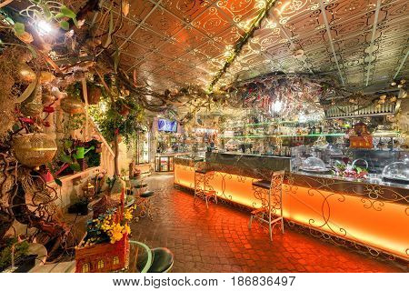 MOSCOW - AUGUST 2014: Vintage interior of the restaurant of French cuisine 