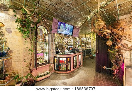 MOSCOW - AUGUST 2014: Vintage interior of the restaurant of French cuisine 