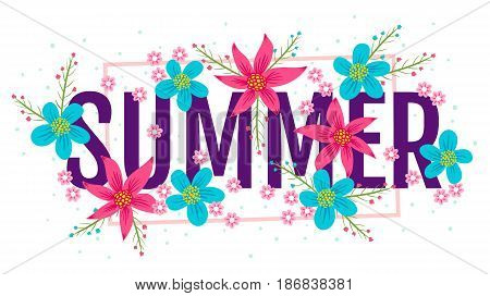 Vector summer banner with colofful flowers. Banner for summer.